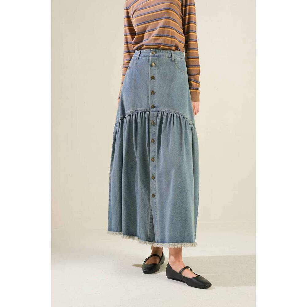 NEW FLYING TOMATO the haven denim midi skirt in indigo